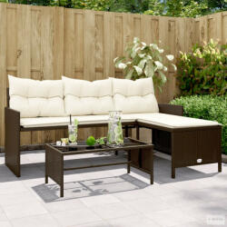 vidaXL L-alakú barna polyrattan kerti kanapé asztallal és párnákkal (365573)