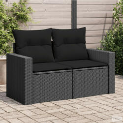 vidaXL 2 személyes fekete polyrattan kerti kanapé párnával (365989) - aktuell