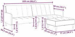 vidaXL kétszemélyes sötétszürke szövet kanapéágy lábtartóval (3258089) - pepita