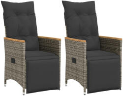 vidaXL 2 db szürke polyrattan dönthető kerti szék párnákkal (365672) - balena