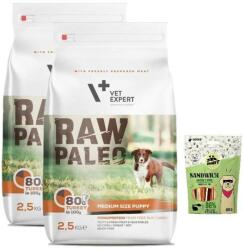 VetExpert VETEXPERT Raw Paleo Puppy Medium 2x2, 5kg + Mr. Bandit szendvics nyúl hallal 500g