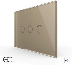 LIVOLO Intrerupator Triplu Cap Scara / Cruce cu Touch LIVOLO din Sticla, Standard Italian - protocol ZigBee EC - culoare auriu