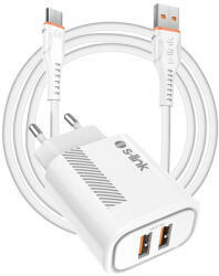 S-Link Hálózati töltő - SL-EC50 (2xUSB, 5V/2.4A, 12W, Gyorstöltés, Micro-USB 100cm adat+töltőkábel, fehér) (35312)
