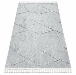 My carpet company kft Szőnyeg SEVILLA Z791C mozaik szürke / csík fehér Rojt Berber shaggy 180x270 cm (E116)