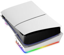  PS5 Slim vízszintes dokkoló állvány RGB fénnyel, 4 USB HUB, fehér