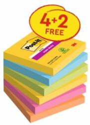 Post-it Blocnotes autoadeziv, 76x76 mm, 6x90 coli, 3M POSTIT "Super Sticky", "Carnival", diverse culori, 540 coli