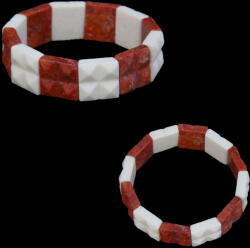  Bratara Coral Alb si Rosu Natural - Diametru 58 mm - Patrat - 18x18 mm - 1 Buc
