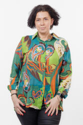 M&V Camasa subtire, cu guler clasic si imprimeu in nuante de verde, abstract M/L