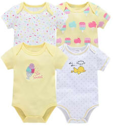 Foxy Baby Rövid ujjú pamut body szett (4db-os) ( 56 ) - Jégkrém és kacsa - pindurka