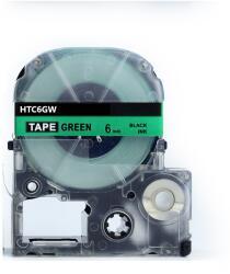Compatibil Epson HTC6GW, 6mm x 8m, text negru / fundal verde, banda compatibila (HTC6GW)