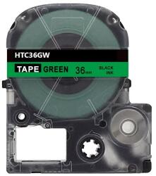 Compatibil Epson HTC36GW, 36mm x 8m, text negru / fundal verde, banda compatibila (HTC36GW)