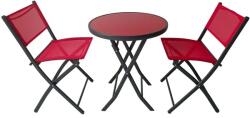 Erkélybútor készlet kerek asztallal és 2 összecsukható piros székkel