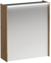 Laufen LANI Tükrös szekrény, 60 cm, 1 ajtóval, ajtózsanér bal oldalon, vízszintes LED világítással, 2 üveg polccal, 1 dugaljjal, Vad Tölgy H4037311122671 (H4037311122671)