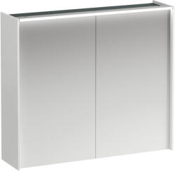 Laufen LANI Tükrös szekrény, 80 cm, 2 ajtóval, vízszintes LED világítással, 2 üveg polccal, 1 dugaljjal, Fényes Fehér H4037621122611 (H4037621122611)