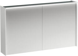 Laufen LANI Tükrös szekrény, 120 cm, 2 ajtóval, vízszintes LED világítással, 2 üveg polccal, 1 dugaljjal, Matt Fehér H4038221122601 (H4038221122601)