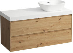 Laufen LANI Moduláris alsószekrény, 120 cm, 2 fiókkal, mosdótartó lap 65 mm vastagsággal, kivágással jobb oldalon, matt fehér színben, Vad Tölgy H4045731122671 (H4045731122671)