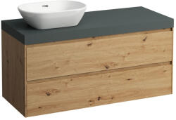 Laufen LANI Moduláris alsószekrény, 120 cm, 2 fiókkal, mosdótartó lap 65 mm vastagsággal, kivágással bal oldalon, . 266 szürke színben, Vad Tölgy H4055721122671 (H4055721122671)