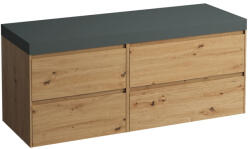 Laufen LANI Moduláris alsószekrény, 140 cm, 4 fiókkal, jobb oldalon 80 cm-es 2 fiókos elemmel, bal oldalon 60 cm-es 2 fiókos elemmel, mosdótartó lap 65 mm vastagsággal, kivágás nélkül, . 266 szürke színben,