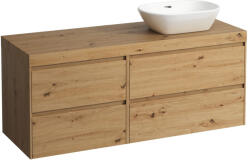 Laufen LANI Moduláris alsószekrény, 140 cm, 4 fiókkal, jobb oldalon 80 cm-es 2 fiókos elemmel, bal oldalon 60 cm-es 2 fiókos elemmel, mosdótartó lap 65 mm vastagsággal, kivágással jobb oldalon, . 267 tölgy f