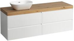 Laufen LANI Moduláris alsószekrény, 160 cm, 4 fiókkal, mindkét oldalon 80 cm-es 2 fiókos elemmel, mosdótartó lap 65 mm vastagsággal, kivágással bal oldalon, . 267 tölgy felülettel, Matt Fehér H4065921122601