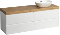 Laufen LANI Moduláris alsószekrény, 160 cm, 4 fiókkal, mindkét oldalon 80 cm-es 2 fiókos elemmel, mosdótartó lap 65 mm vastagsággal, kivágással jobb oldalon, . 267 tölgy felülettel, Matt Fehér H4065931122601
