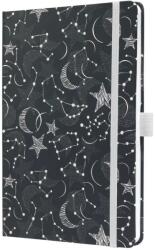 Sigel Jolie notesz, vonalas 13, 5x20 cm, fekete, csillagos, gumipánttal, Cosmic Fantasy Black