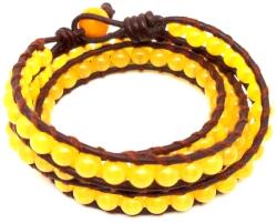 R. M. ékszer Jáde szin vsárga golyó 6mm bőrrel font kari 58cm (059353)