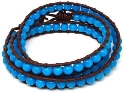 R. M. ékszer Jáde szin kék golyó 6mm bőrrel font kari 58cm (059372)