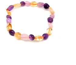 R. M. ékszer Ametiszt citrin rózsakvarc pebble karkötő 6-10mm (058346)