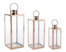 Bizzotto Set 3 felinare otel cupru Alban 17x16x40.5 cm, 22x21x53.5 cm, 26x25x65 cm (0141531)
