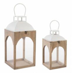 Bizzotto Set 2 felinare lemn maro metal alb 20x20x45 cm, 26x26x58.5 cm (0141498)