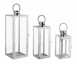 Bizzotto Set 3 felinare otel argintiu Isolde 10x10x22.5 cm, 14x14x39.5 cm, 18x18x50.5 cm (0141564)