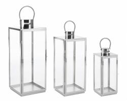 Bizzotto Set 3 felinare otel argintiu Alban 17x16x40.5 cm, 22x21x53.5 cm, 26x25x65 cm (0141532)