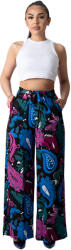 Pantaloni Chic Pantaloni Dama Largi Din Bumbac Negru cu Albastru si roz Indira