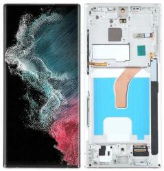  GH82-27487E Samsung Galaxy S22 Ultra 5G OLED kijelző érintővel Ezüst kerettel, előlap (kis kijelzős, vastag kávás) (GH82-27487E)