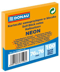 DONAU Öntapadós jegyzettömb DONAU 76x76 mm 100 lap neon narancssárga (U7586011-12) - papir-bolt