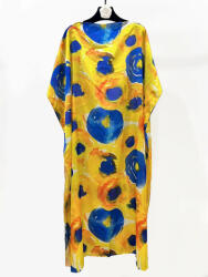 SHOPIKA Rochie de plaja lunga tip poncho din matase cu flori galbene pe fond galben Talie unica