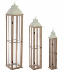 Bizzotto Set 3 felinare lemn natur metal sticla Valto 15.5x15.5x87 cm, 22x22x114 cm, 30x30x144 cm (0141494)