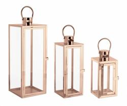 Bizzotto Set 3 felinare otel auriu rose Isolde 10x10x22.5 cm, 14x14x39.5h cm, 18x18x50.5 cm (0141563)