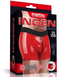 Lovetoy Boxeri Chic Strap-On Ingen Unisex, Wetlook, Rosu, XS/S