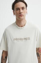 Abercrombie & Fitch tricou din bumbac barbati, culoarea bej, cu imprimeu PPYH-TSM1PL_01X