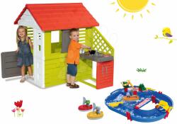 Smoby Set căsuţă Pretty Nature Smoby cu bucătărie de vară și pistă de apă AquaPlay cu barcă cu container și 2 bărcuțe de la 24 de luni (SM810713-31) Casuta pentru copii