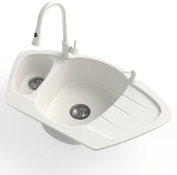 NERO Compact + kihúzható zuhanyfejes Snake csaptelep + adagoló (fehér)