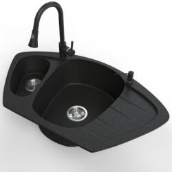 NERO Compact + kihúzható zuhanyfejes Snake csaptelep + adagoló (fekete)