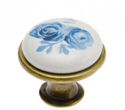 GTV Fém-porcelán bútorgomb, bronz talp - kék virág motívummal (GP-0728_J4_A_04)