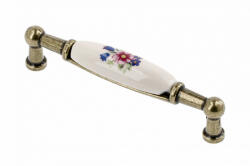 GTV Porcelán-fém bútorfogantyú, antik bronz-színes virággal, 96 mm furattávval (UP_WP0728_BR)