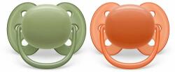 Philips Залъгалки Philips Avent - Ultra Soft, Неутрални зелена и оранжева с кутия за стерилизиране, 18+ m, 2 броя (00A.0515.015)