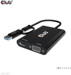 Club 3D Splitter video Club3D CSV-1611, USB C/A, Dual HDMI 4K 30Hz, VGA 1080 60 Hz (Negru) (CSV-1611)