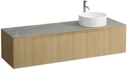 Laufen ARUN Fiókos elem 1600, 2 fiókkal, kivágással jobb oldalon, Piasentina Grigio felülettel csaplyuk kivágással, Világos Tölgy H4161471512501 (H4161471512501)