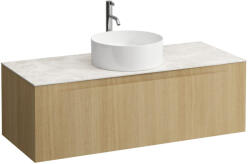 Laufen ARUN Fiókos elem 1200, 1 fiókkal, kivágással középen, Botticino Crema felülettel csaplyuk kivágással, Világos Tölgy H4171251512501 (H4171251512501)